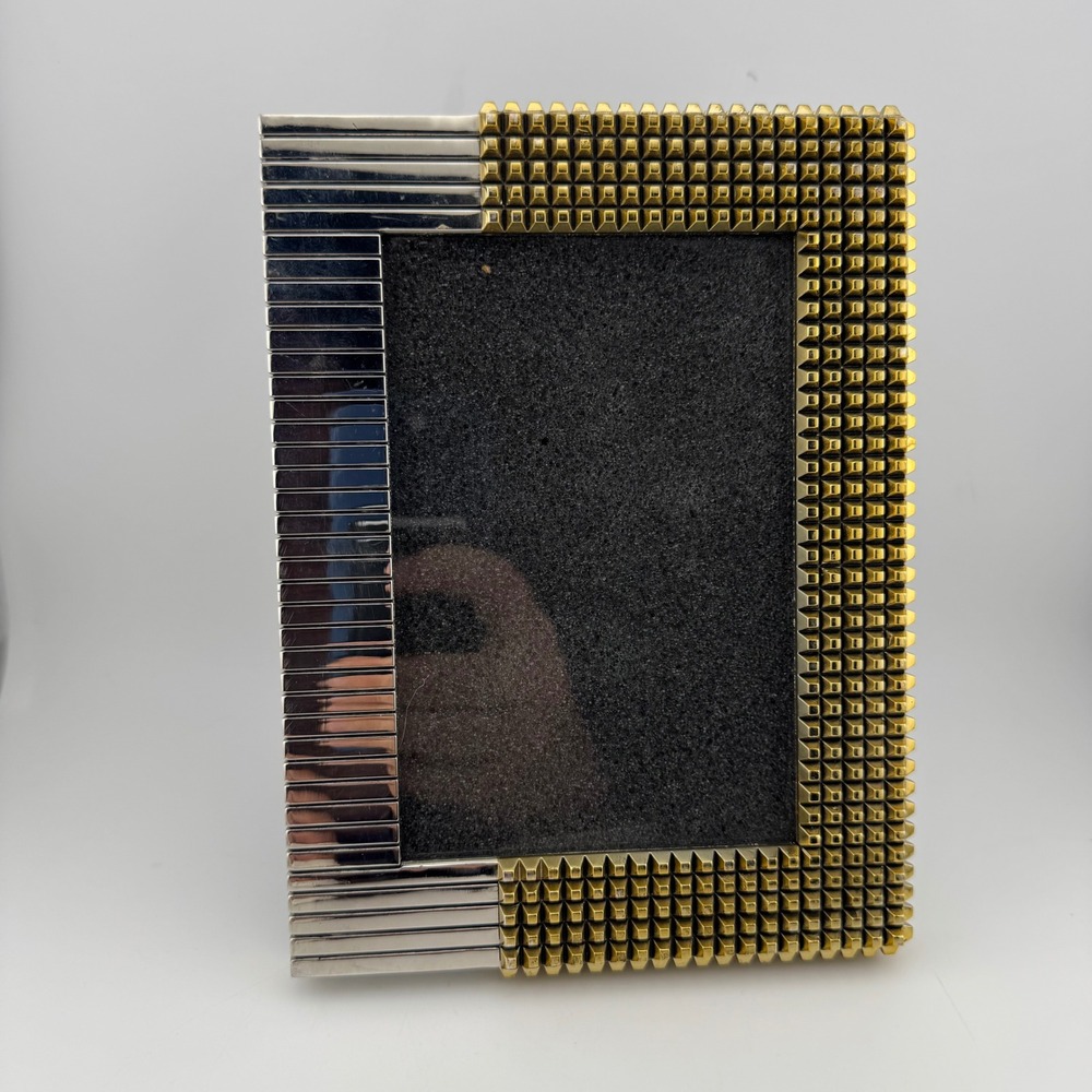 Philip Crangi Picture Frame 4x6 Silver Gold Excellent Studded Industrial Ribbed